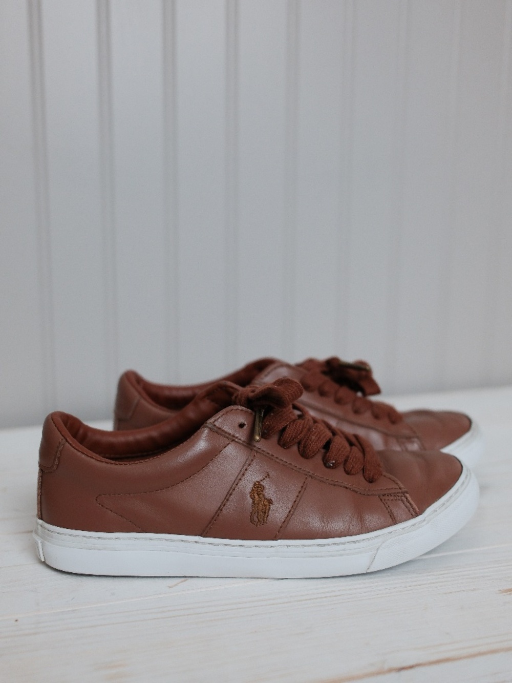 Polo Ralph Lauren Little/Big Boy's Sayer-Lea Sneakers Tan Shoes Size 5